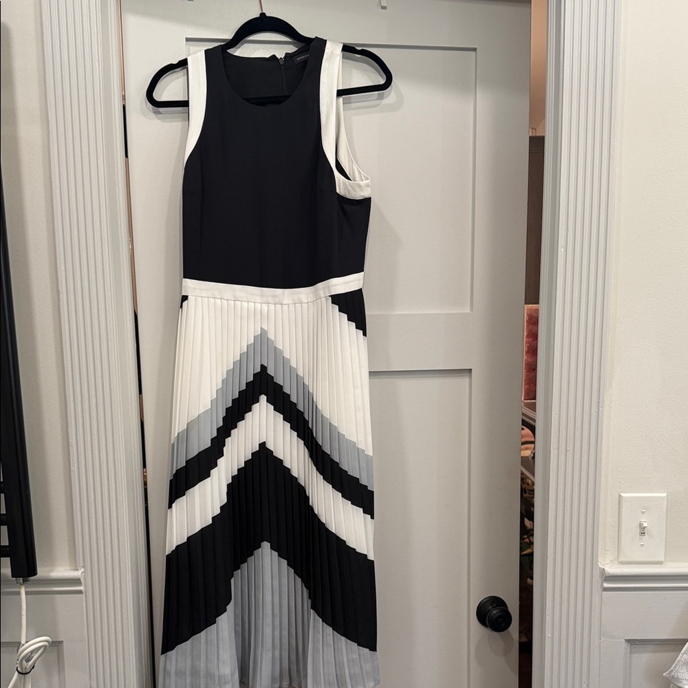 Banana Republic Black, White and Gray Chevron Pleated Maxi Dress